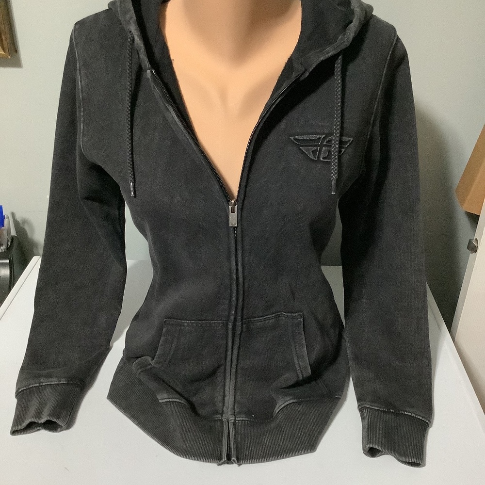 NWTS Fly Racing Charcoal Gray Distressed Hooded Zipup Sweatshirt Hoodie